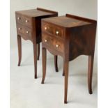LAMP TABLES, a pair, George III design flame mahogany each with two drawers and bone handles, 41cm x
