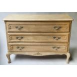 COMMODE, French Louis XV style oak with three long drawers, 102cm x 49cm x 85cm H.