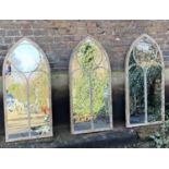 ARCHITECTURAL GARDEN WALL MIRRORS, three, 122cm x 56cm, Gothic revival style. (3)