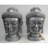 CONTEMPORARY SCHOOL SCULPTURAL GARDEN BUDDHA HEADS, two, 60cm H. (2)