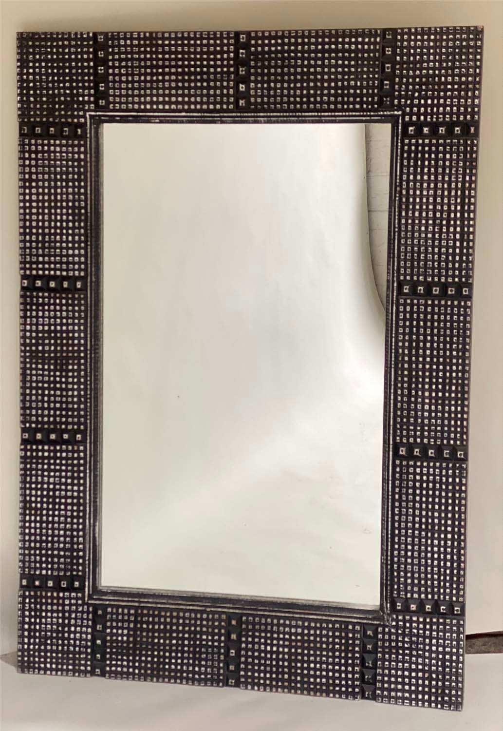 DANYA WALL MIRROR, rectangular Moorish style, silver beaded frame, 92cm W x 122cm H.