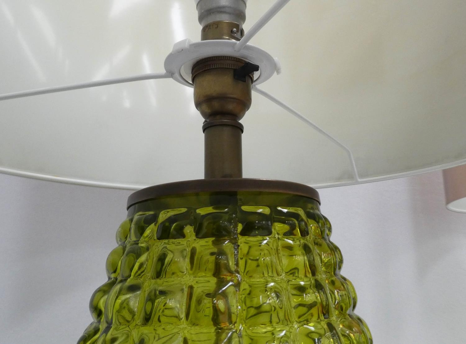 TABLE LAMPS, two, 69cm H, with shades, contemporary green glass design. (2) - Image 4 of 5