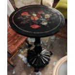 LAMP TABLE, 51cm W x 68cm H, Victorian, with painted rose detail and mother of pearl inlay.