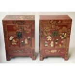 SCARLET LACQUER CABINETS, a pair, late 19th century Chinese export scarlet lacquered and gilt