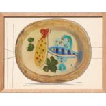 PABLO PICASSO 'Fish', quadrichrome, from 'Ceramique de Picasso' portfolio, 27cm x 38cm, framed and