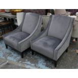 ARMCHAIRS, a pair, 75cm W x 85cm D x 92cm H, contemporary grey velvet finish. (2)