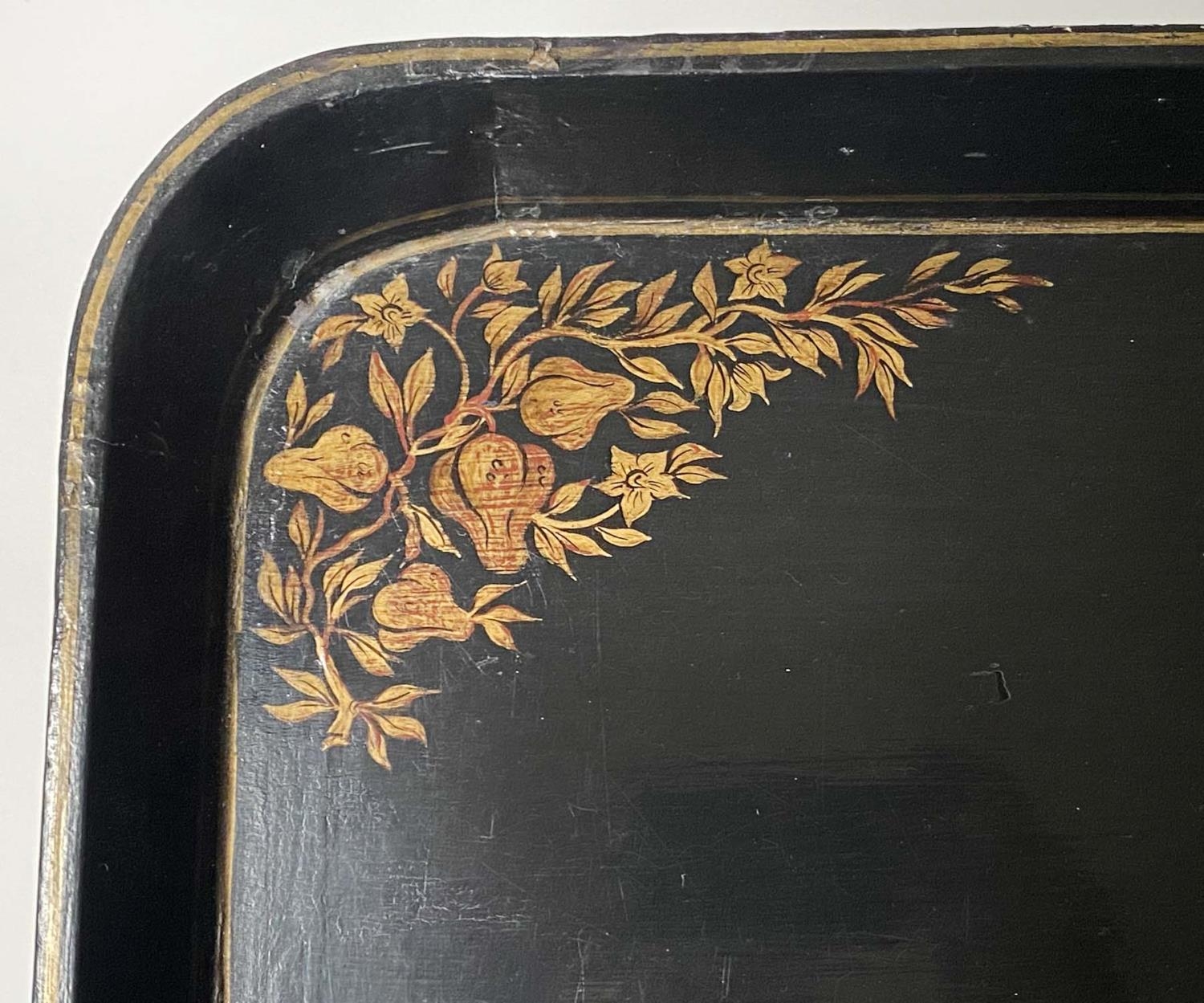 TRAY ON STAND, 83cm x 57cm x 49cm H, Regency style papier-mâché black lacquered and gilt - Image 6 of 7
