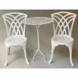 BALCONY/TERRACE SET, vintage mid 20th century French white painted wrought iron, circular pierced