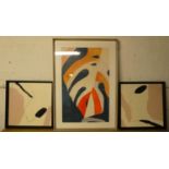 CONTEMPORARY SCHOOL DIPTYCH 'Abstract', 100cm x 70cm at largest and another framed. (3)