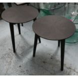 SIDE TABLES, two, 55cm Diam x 50cm Diam, 1960's Danish style, ebonised finish. (2)