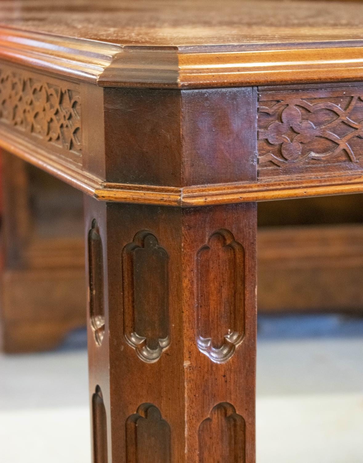 DINING TABLE, 75cm H x 118cm W x 194cm L, extended 298cm, Chippendale style burr veneered with - Image 3 of 4