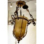 HALL LANTERN, 85cm H, early 20th century, gilt metal, with orange glass shade.