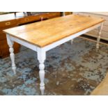 FARMHOUSE TABLE, 183cm x 84cm, the pine top over a white base with detachable legs.