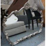 WALL MIRROR, 121cm x 88cm, Rococo style silvered finish.