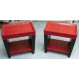 SIDE TABLES, a pair, 50.5cm x 35cm x 46cm, black and red leathered finish. (2)