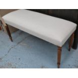 WINDOW SEAT, 98cm x 40cm x 49cm, neutral upholstery, reeded supports.