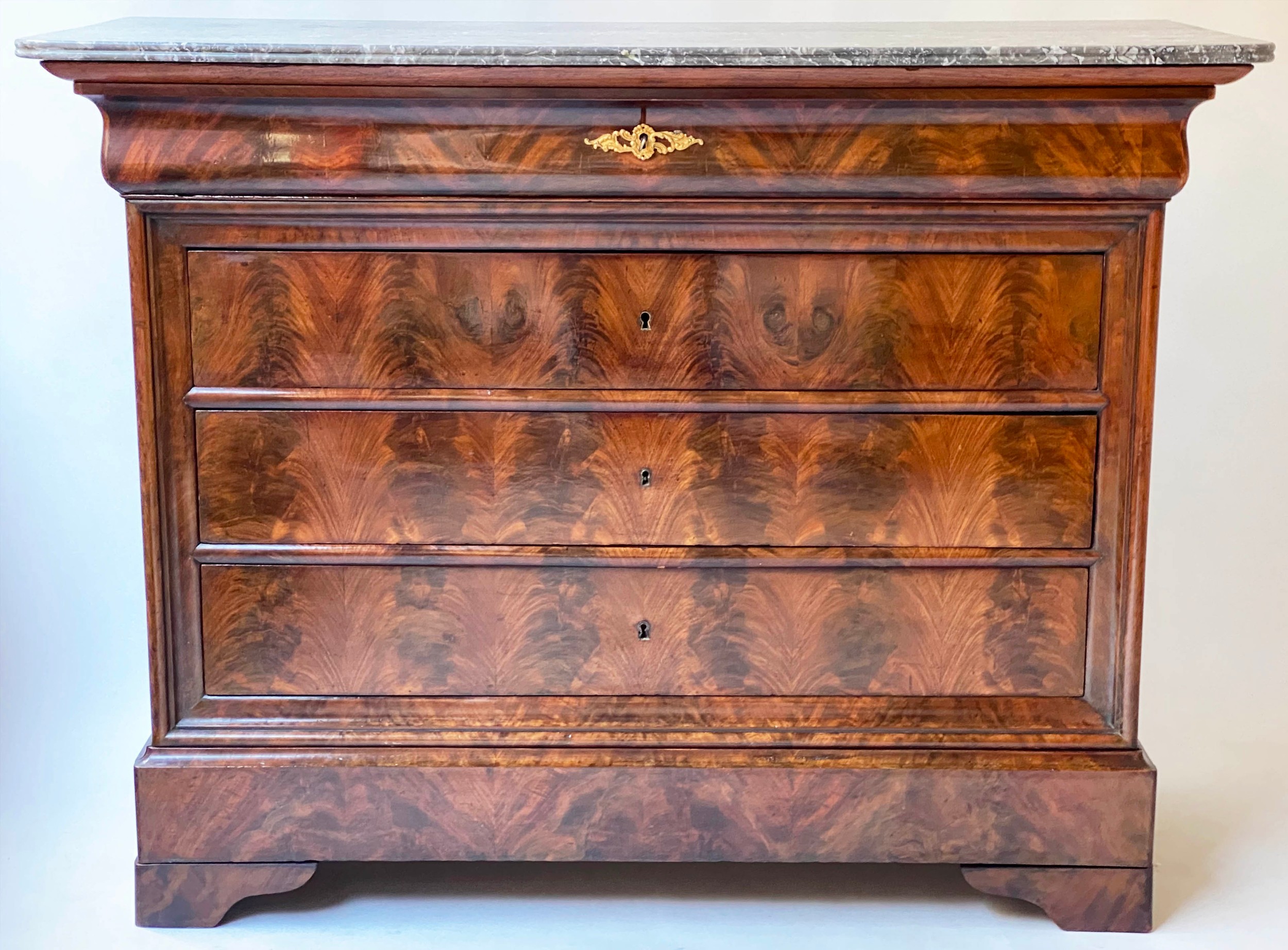 COMMODE, 130cm x 58cm x 96cm H, 19th century French Louis Philippe, flame mahogany, with five long