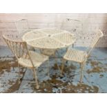 GARDEN/TERRACE SET, vintage white painted faux bamboo cast aluminium with circular pierced table and