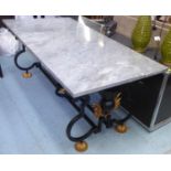 DINING TABLE, 200cm L x 83cm H x 100cm D with a rectangular grey marble top on black and gold