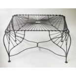 LOW TABLE, vintage 1970's wrought wire rectangular framed with radial centre, 84cm x 62cm x 47cm H.