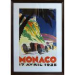 AFTER ROBERT FALCUCCI 'Monaco 17 Avril 1932', reproduction poster, 95cm x 65cm, framed and glazed.