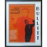 STEVE MCQUEEN AS 'BULLITT', film poster, 90cm x 60cm, framed, unglazed.