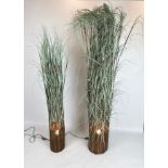 FLOOR LAMPS, Tiki style, reed with faux leaves, largest 180cm H approx. (2)