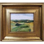 TOM FAIRS (b.1925) 'Landscape', oil on paper, 20cm x 24cm, framed.
