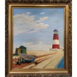 JAMES HOLLAND (1905-1996) 'Orfordness Lighthouse', 1928, oil on canvas, signed and dated, 60 x 48cm,