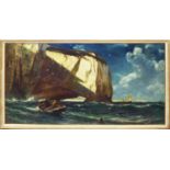EDWIN JOHN ELLIS (British 1842-1895) 'Boats at Sea, possibly off Flansborough', oil on canvas,