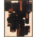 PIERRE SOULAGES 'Abstract in Black and Brown', quadrichrome, plate signed, 78cm x 54cm, framed and