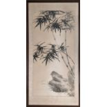 WU ZISHEN (1893-1972) 'Riverside Bamboo', ink and colour on paper, 93cm x 43cm, framed.