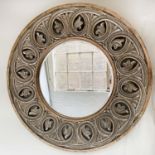 WALL MIRROR, Italian style gold and silver circular pierced Acanthus and scroll work with bevelled