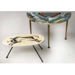 OCASSIONAL TABLES, a mid 20th century semi-circular terrazzo mosaic table, 62cm x 31cm x 42cm H,