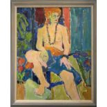 SUSAN KIRKMAN (20th Century British) 'Seated Nude', oil on canvas, 79cm x 59cm, framed.