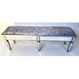 HALL SEAT, 52cm x 150cm x 370cm, mirrored and silvered finish, with velvet seat.