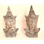 BUDDHA HEADS, a pair, 75cm x 40cm x 30cm, ceramic. (2)