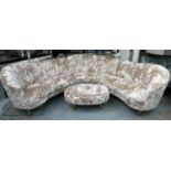 SECTIONAL SOFA, crushed velvet Italian style 335cm x 91cm H and an oval buttoned footstool 60cm x