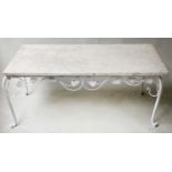 GARDEN LOW TABLE, 47cm H x 110cm W x 61cm D, weathered rectangular limestone on scrolling ivy leaf