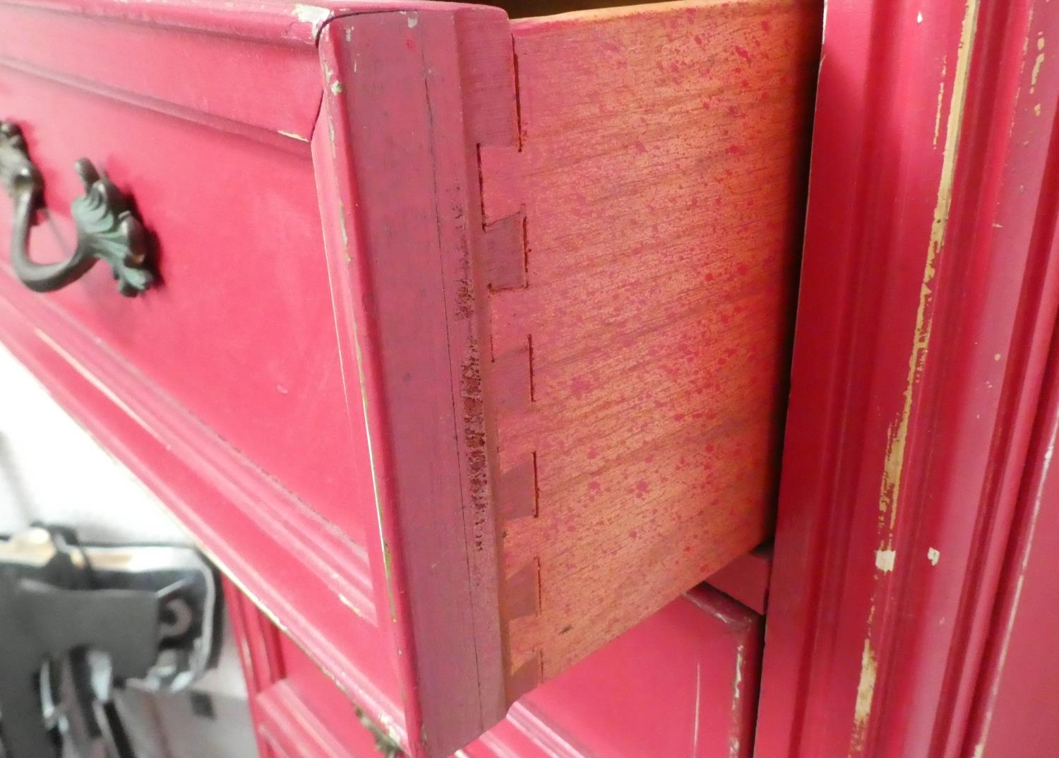 TALL CHEST, 55cm W x 42cm D x 145cm H, in a fuschia painted finish. - Image 3 of 5