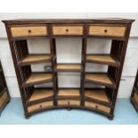 CONCAVE OPEN DISPLAY SHELVES, 129cm H x 124cm W x 41cm D, to match previous lot.