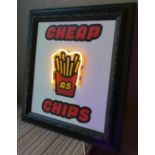 CHEAP AS CHIPS BY BEE RICH, 83cm x 72cm, bespoke made light up wall art.