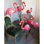 FLAMINGOS, a set of six, contemporary polychrome finish, 76cm H. (6)