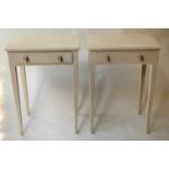 LAMP TABLES, 51cm W x 38cm D x 73cm H, a pair, French style, traditionally grey painted, each with