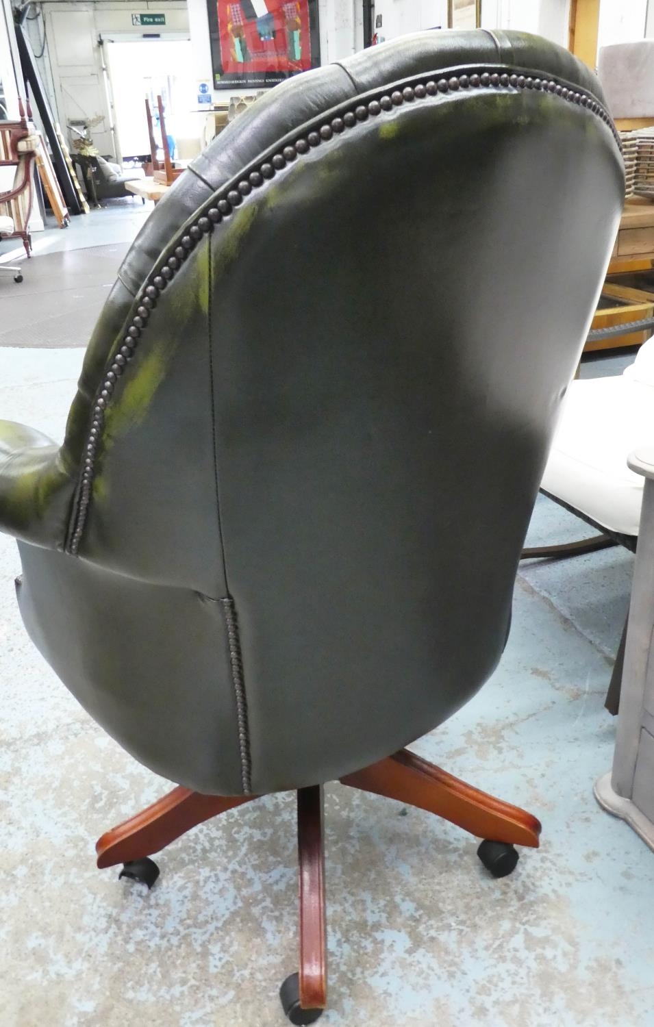 DESK CHAIR, 85cm W x 120cm H, green buttoned leather. - Image 5 of 5