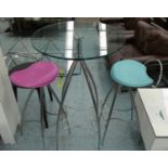 CATTELAN ITALIA COCO BAR SET, 65cm diam x 105cm H with a circular glass top and a pair of matching