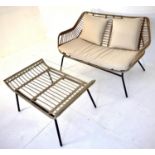 TERRACE BENCH AND TABLE, 1970's Italian style rattan, 72cm H x 116cm x 70cm. (2)