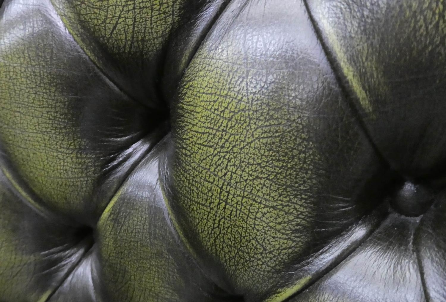 DESK CHAIR, 85cm W x 120cm H, green buttoned leather. - Image 4 of 5