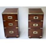 CAMPAIGN BEDSIDE CHESTS, a pair, adapted late 19th century Naval mahogany and brass bound each