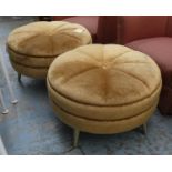 FOOTSTOOLS, a pair, each 70cm diam, velvet.